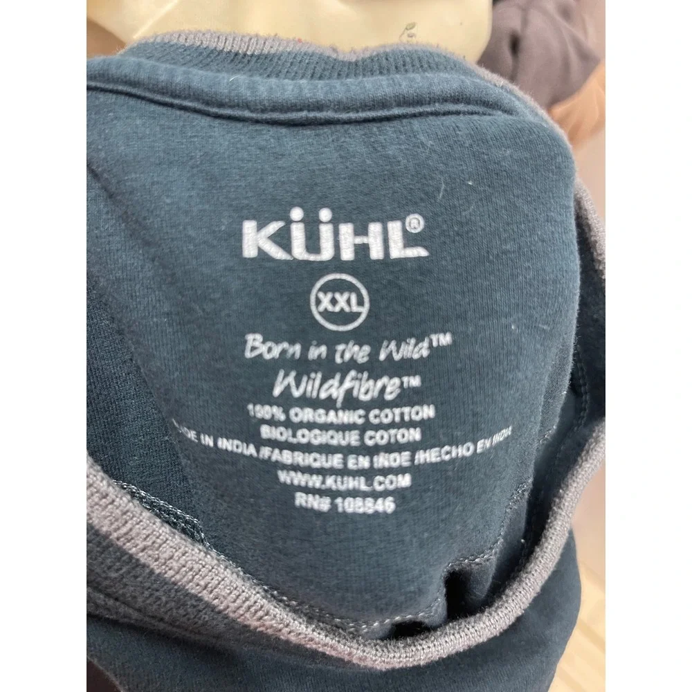 Kuhl Wildfibre Mens XXL Long Sleeve Organic Cotton T-Shirt Teal Blue Zip Pocket
